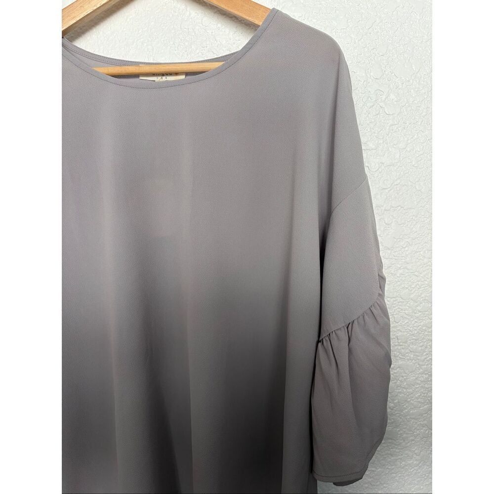 Umgee USA Plus Ruffle Sleeve Blouse Flowing Crepe Top Cool Grey Size 1X - Picture 7 of 12